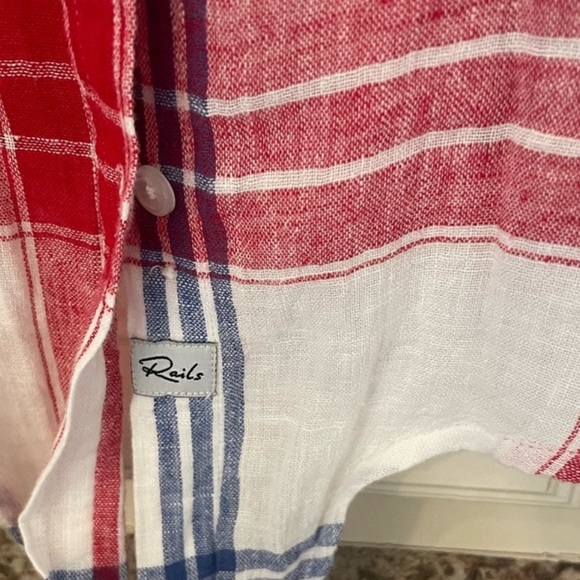 RAILS Linen Amelie Plaid Tie Front Crop Top Blouse medium - Picture 9 of 15